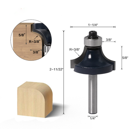 1/4" Shank Corner Round Over Router Bit with Bearing High-Grade Carbide R-Edge Trimming Woodworking Milling Cutter