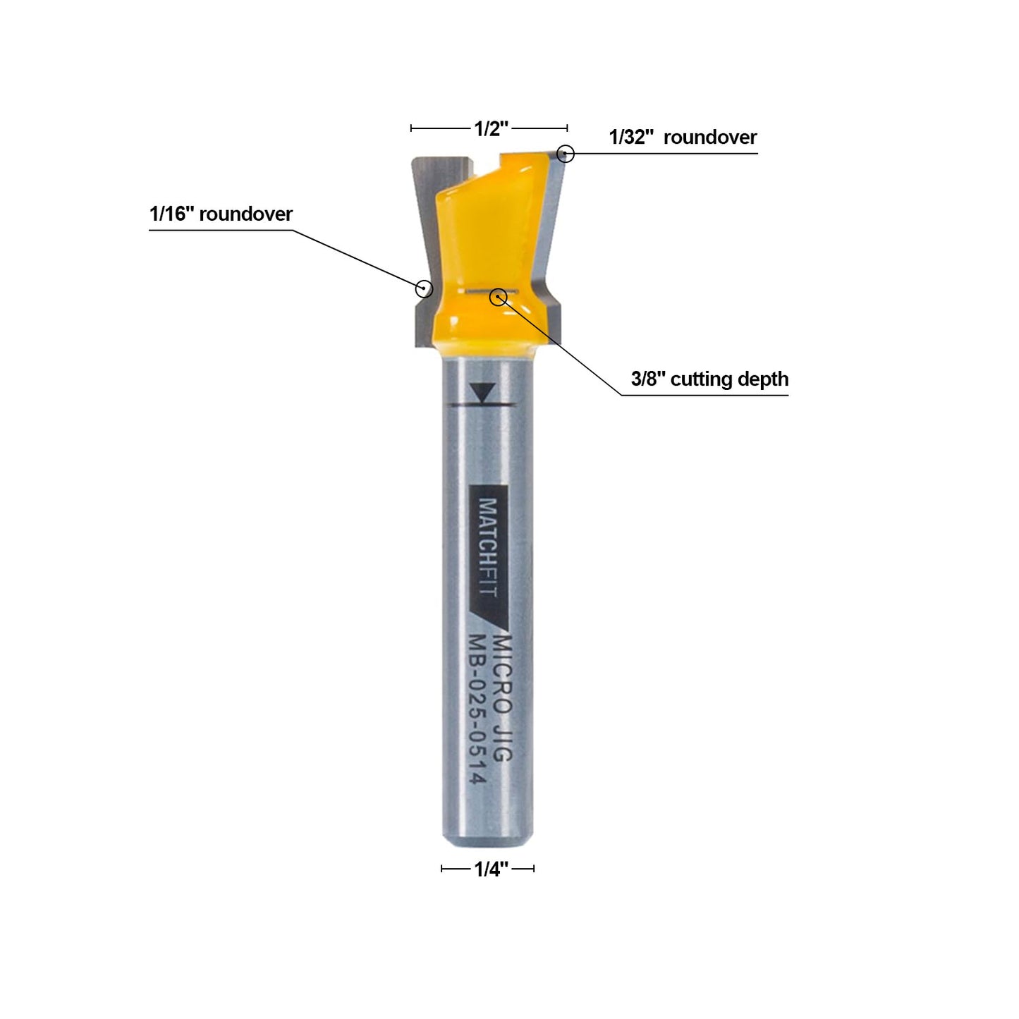 Dovetail 1/4" Shank 14° x 1/2" Router Bit – Precise Cuts, Roundovers & Efficient Chip