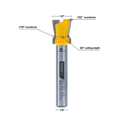 Dovetail 1/4" Shank 14° x 1/2" Router Bit – Precise Cuts, Roundovers & Efficient Chip