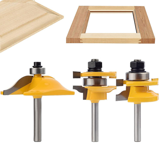 3PCS 1/4" Shank Router Bit Set, Raised Panel Cabinet Door Making, Cemented Carbide, Tenon Joint Cutter 1-5/8", Woodworking Door & Window Bits