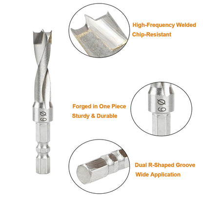 4PCS Hexagonal Handle Drill Bit Set 6.5/8/9/10mm Three-Point Carbide Blade Woodworking Drill for Wood Plastic Metal
