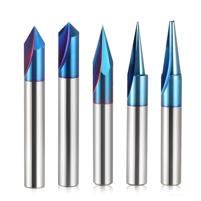 1/4" Shank CNC Wood Carving Router Bit Tungsten Carbide Nano Blue Coating for V-Groove Chamfering and Engraving