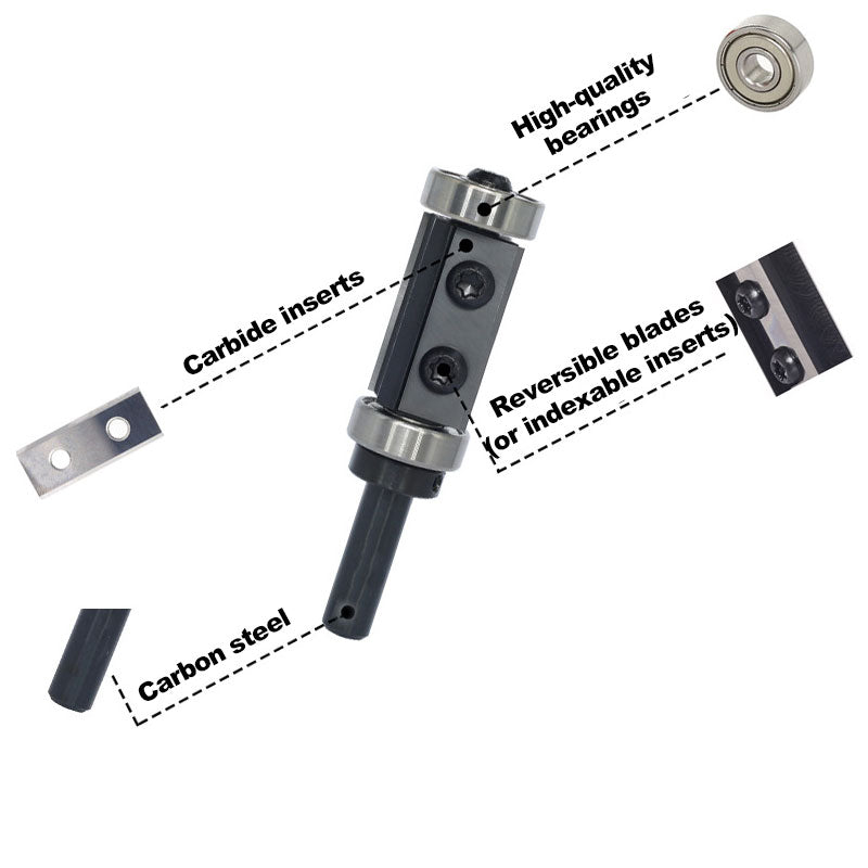 12mm 12.7mm Wood Flush Trim Router Bit Straight Double Flute Bearing Replaceable Carbide Inserts