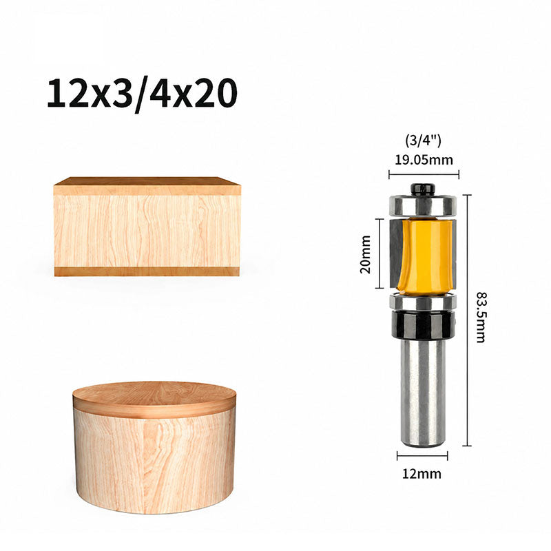 6 Pcs Flush Trim Router Bit Set with Top & Bottom Bearing, 3/4 Inch Cutting Diameter, 1/2 Inch Shank