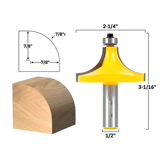 7/8" Radius Round Over Edge Forming 1/2" Shank Router Bit