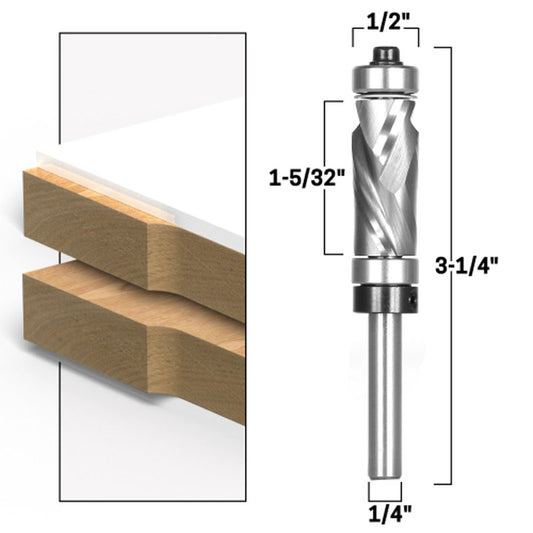 Top Bearing Downcut Ultra Performance Compression Flush Trim 1/4" Shank Router Bit