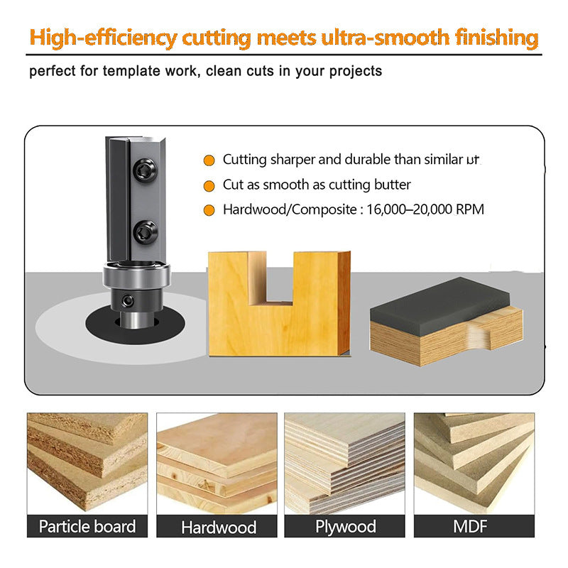 12mm Shank Flush Trim Router Bit CNC Wood with Replaceable Carbide Blades for wood