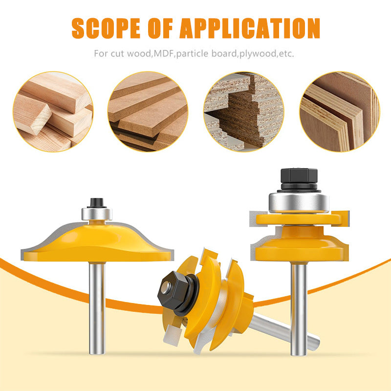 1/4" Shank Cabinet Door Router Bit Set – Tenon Cutter 1-5/8", Rail & Stile, Tongue & Groove for Cabinet Making