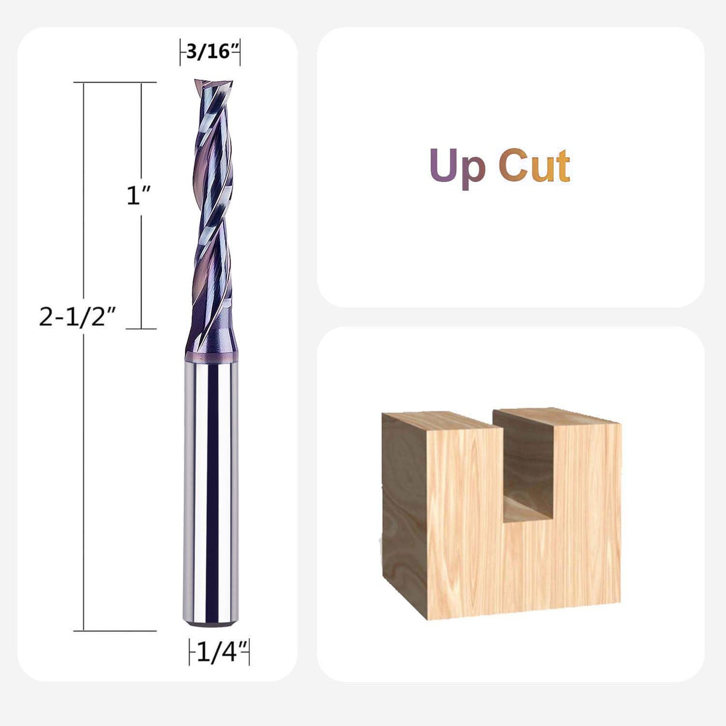 3/16" Spiral Upcut Router Bit, 1/4" Shank, Carbide with Extra Long Life Coating for Wood Mortises Carving and Engraving