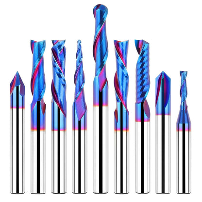 9PCS 1/4" Shank Tungsten Carbide CNC Router Bit Set – Woodworking Engraving & Trimming Tools for Grooving and Sign Making