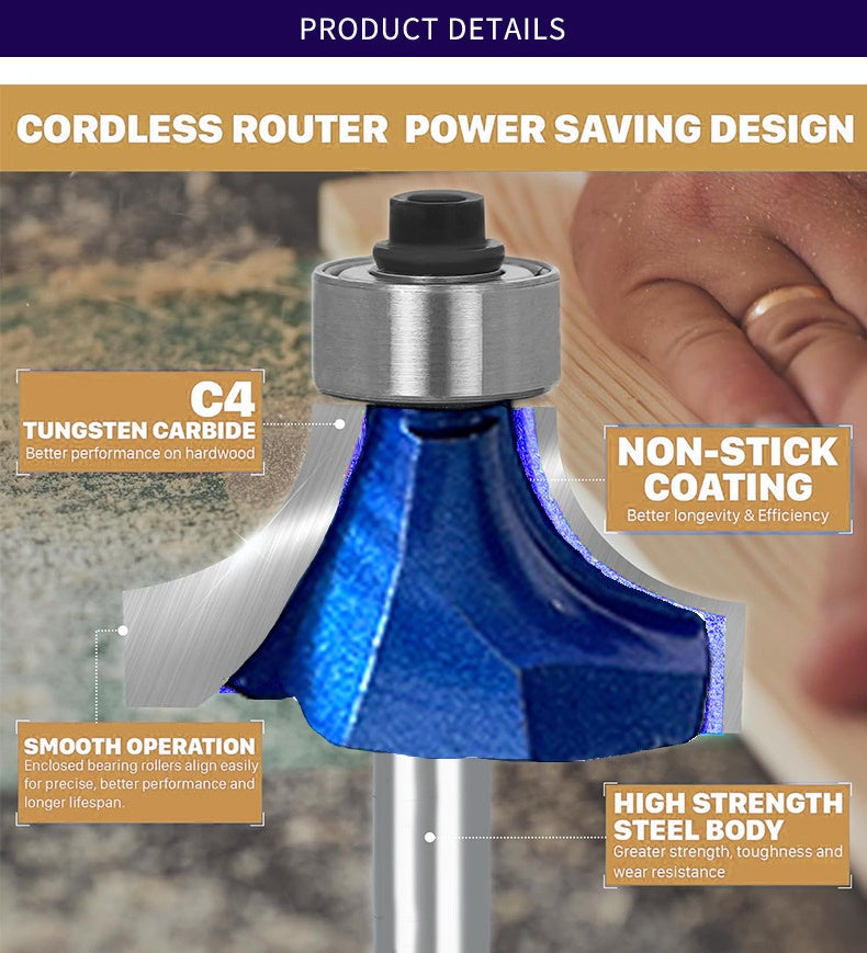 High Precision Tungsten Carbide Round Over and Chamfer Router Bit with Radius for Edge Trimming and Shaping