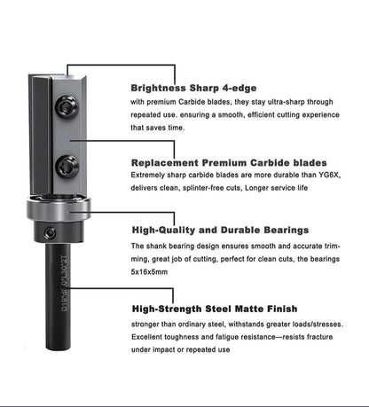 12mm Shank Flush Trim Router Bit CNC Wood with Replaceable Carbide Blades for wood