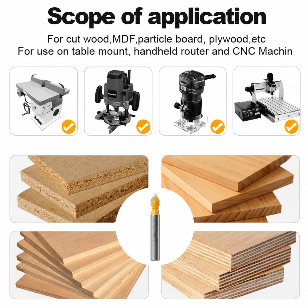 60 Degree V Groove Router Bit, 1/4" Shank, 1/4" Cutting Diameter, Carbide CNC Engraving Bit for Sign Making, Lettering & Wood Carving