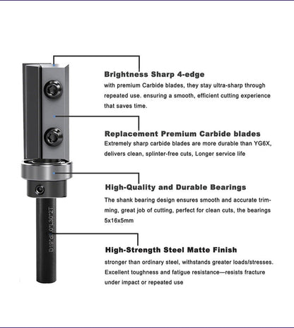 8mm Shank Flush Trim Router Bit CNC Wood with Replaceable Carbide Blades