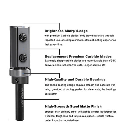 1/2″ Shank Flush Trim Router Bit CNC Wood with Replaceable Carbide Blades