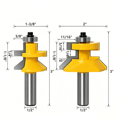 Matched Tongue and Groove Router Bit V-Notch Cutter 1/2-Inch Shank