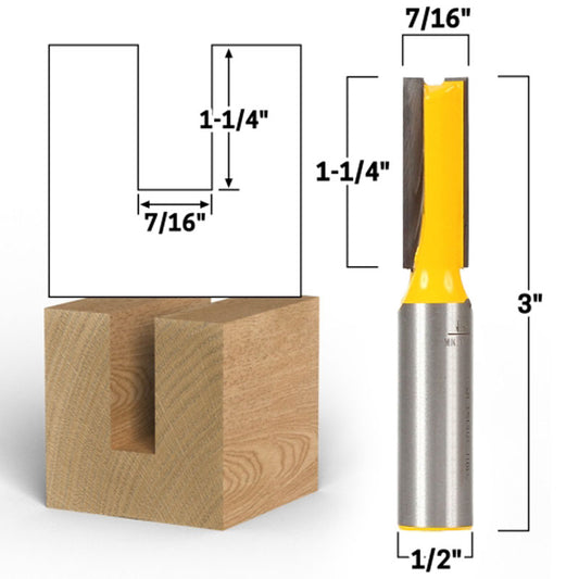 7/16" Diameter X 1 1/4" Height Straight 1/2" Shank Router Bit