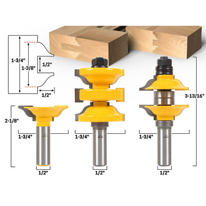 3 PCS Entry Door Router Bit Set with Tenon Cutter, 1/2" Shank Rail & Stile Bits