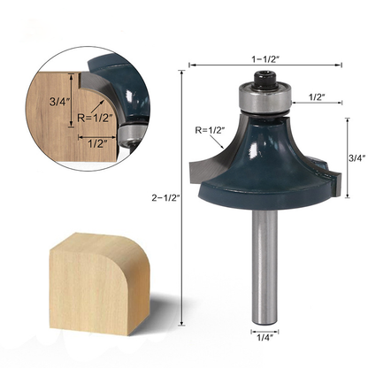 1/4" Shank Corner Round Over Router Bit with Bearing High-Grade Carbide R-Edge Trimming Woodworking Milling Cutter