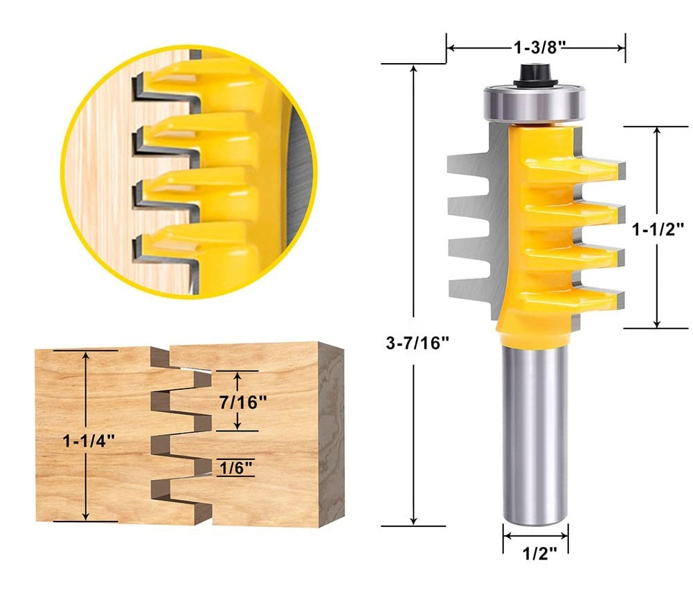 Reversible Finger Joint Router Bit 1/2" Shank Solid Carbide Joinery Cutter for Wood Doors Cabinets and Furniture