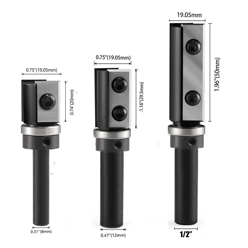 12mm Shank Flush Trim Router Bit CNC Wood with Replaceable Carbide Blades for wood