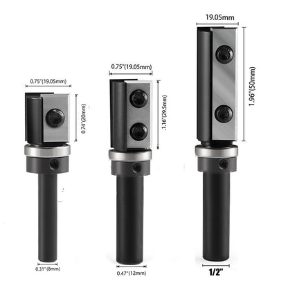 12mm Shank Flush Trim Router Bit CNC Wood with Replaceable Carbide Blades for wood