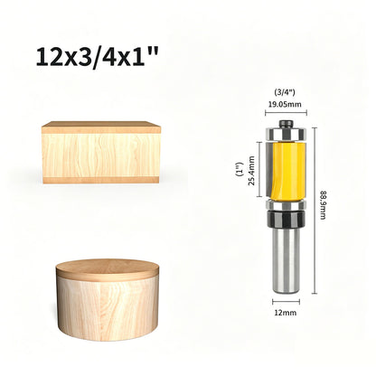 Top & Bottom Bearing Flush Trim Router Bit, 3/4 Inch Cutting Diameter, 12mm Shank