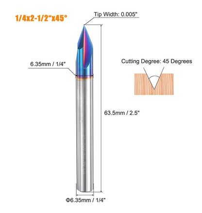 V Groove CNC Router Bit 1/4 Inch Shank, 3 Flute Carbide Chamfer End Mill 15° 30° 60° 90° Engraving Tool