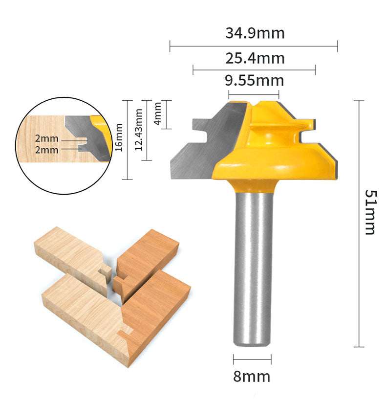 1PC or 3PCS 8mm Shank 45° Lock Miter Router Bit Tungsten Carbide Woodworking Milling Cutter