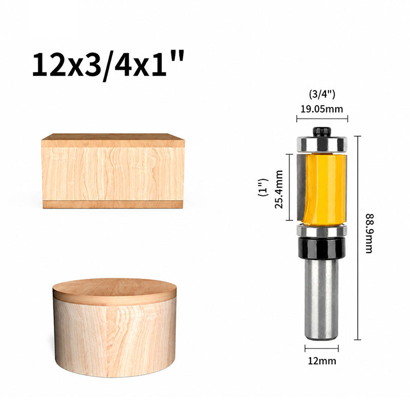 6 Pcs Flush Trim Router Bit Set with Top & Bottom Bearing, 3/4 Inch Cutting Diameter, 1/2 Inch Shank