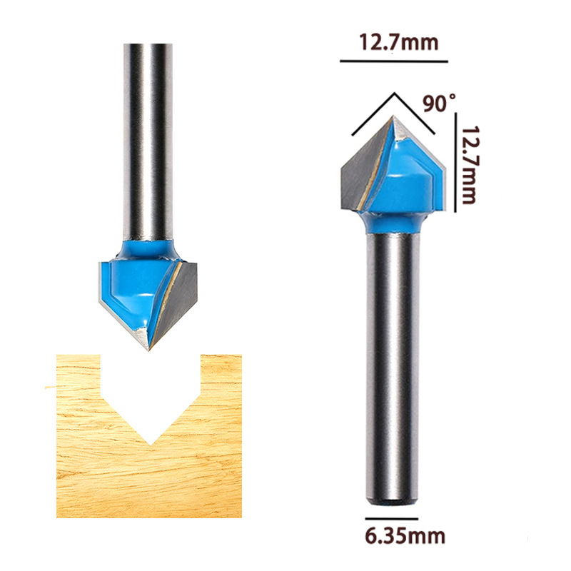 3 PCS V Groove Router Bit Set 60 & 90 Degree Carbide Tipped CNC Woodworking Engraving Bits