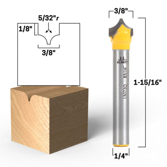 5/32" Radius Point Cutting Round Over Groove 1/4" Shank Router Bit