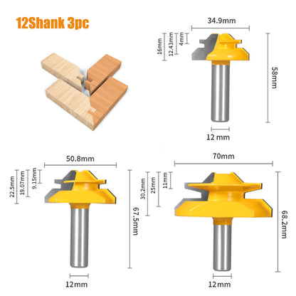 1PC or 3PCS 12mm Shank 45° Lock Miter Router Bit Tungsten Carbide Woodworking Milling Cutter