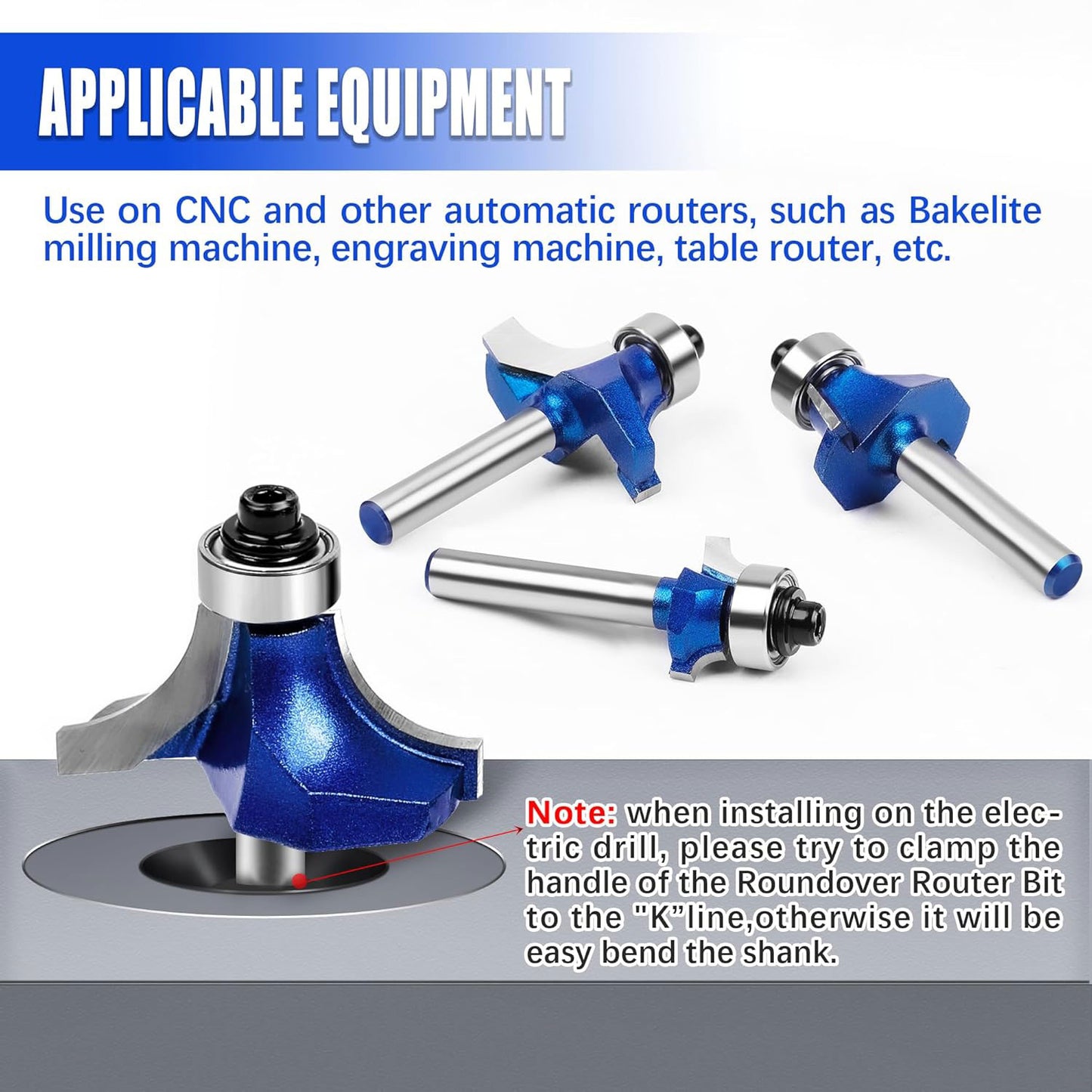 6Pcs Roundover Router Bits 1/4" Shank – Carbide Tip Edge Rounding with Bearing Guide