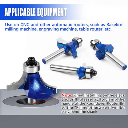 6Pcs Roundover Router Bits 1/4" Shank – Carbide Tip Edge Rounding with Bearing Guide