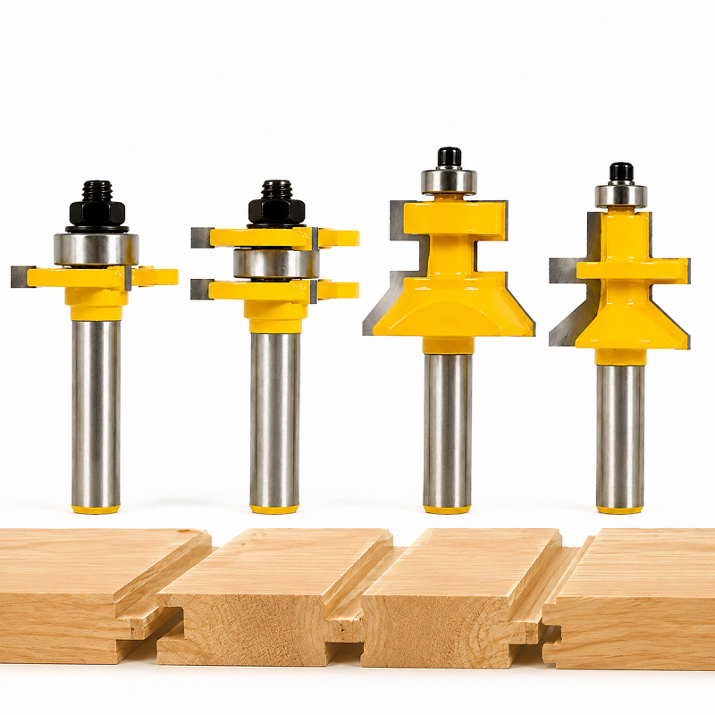 4-Piece Tongue & Groove V-Notch Router Bit Set, 1/2 Inch Shank Carbide Woodworking Bits