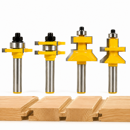 4-Piece Tongue & Groove V-Notch Router Bit Set, 1/2 Inch Shank Carbide Woodworking Bits