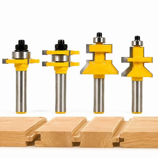 4-Piece Tongue & Groove V-Notch Router Bit Set, 1/2 Inch Shank Carbide Woodworking Bits