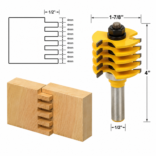 Box Joint Adjustable 5 Blade 3 Flute 1/2"1/4" Shank Router Bit