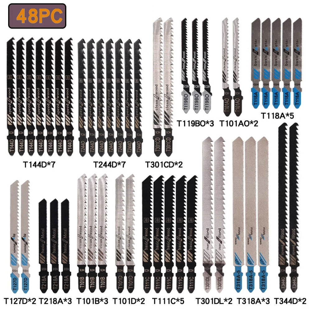 48pcs/50pcs T Shank Jigsaw Blades Set for Wood, Metal & Plastic – HCS/HSS