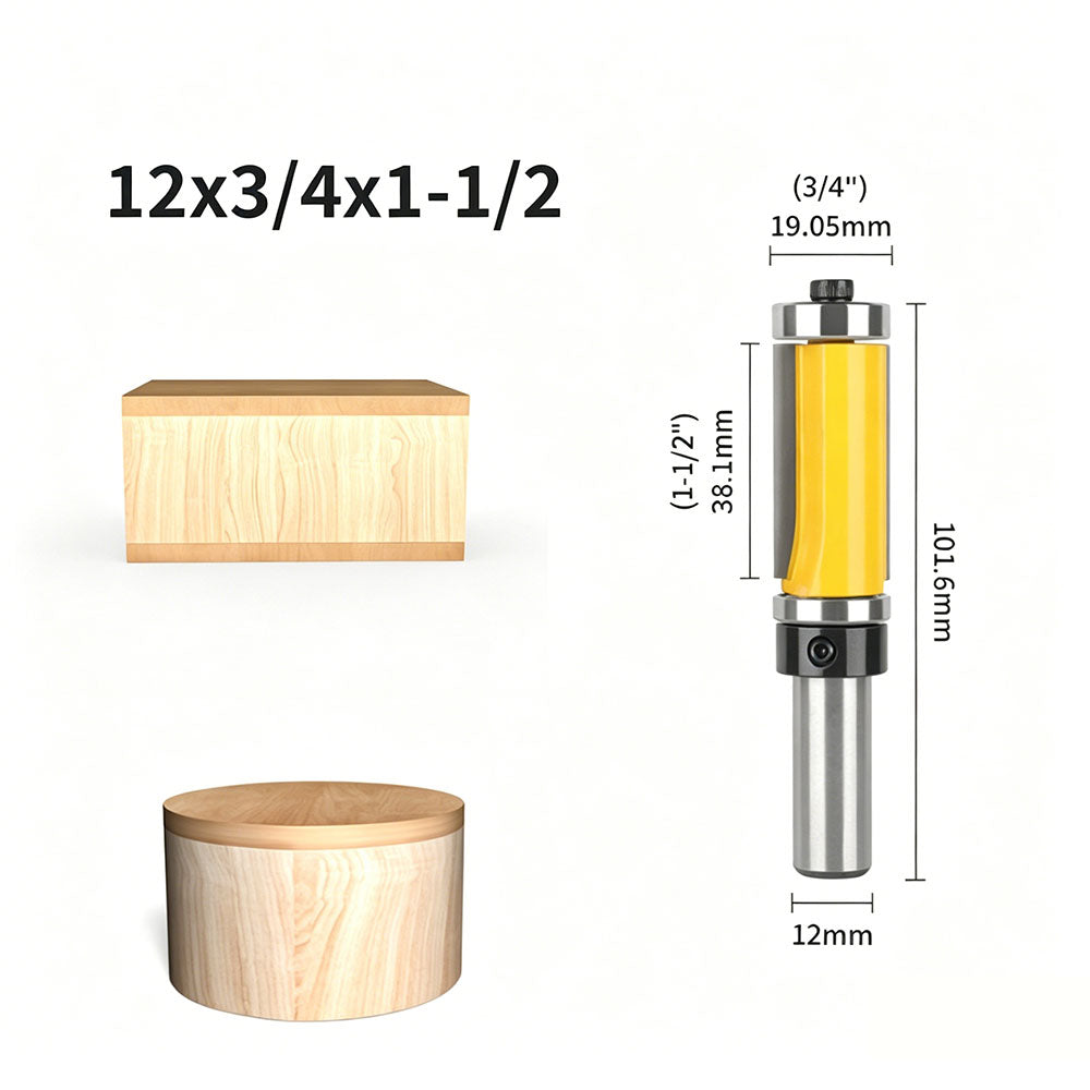 Top & Bottom Bearing Flush Trim Router Bit, 3/4 Inch Cutting Diameter, 12mm Shank