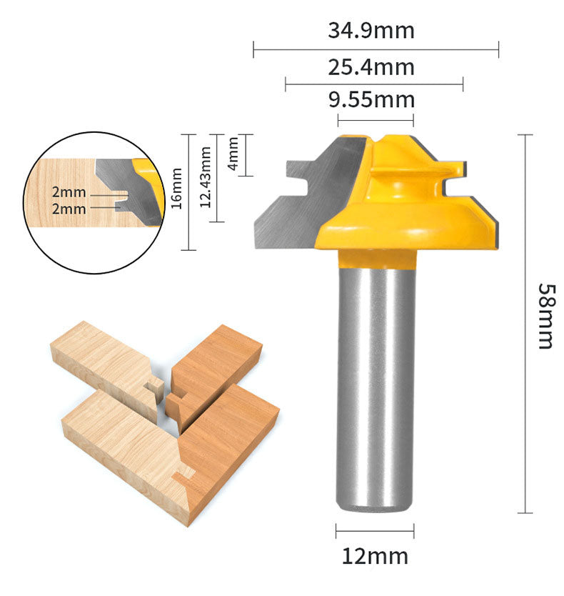 1PC or 3PCS 12mm Shank 45° Lock Miter Router Bit Tungsten Carbide Woodworking Milling Cutter