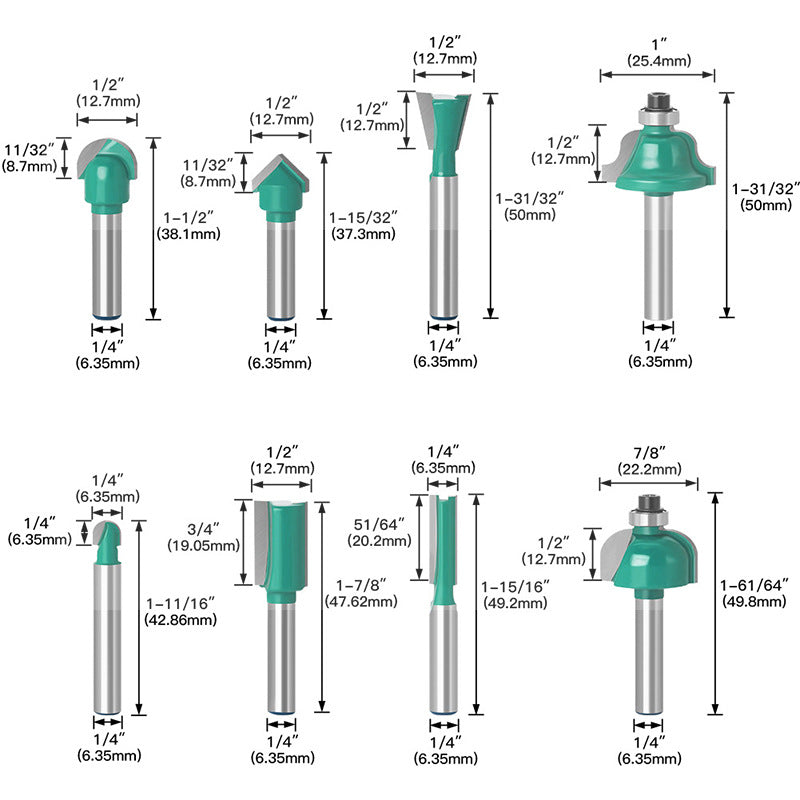 20 PCS 1/4”  Professional Carbide Milling Cutter Router Bits Set
