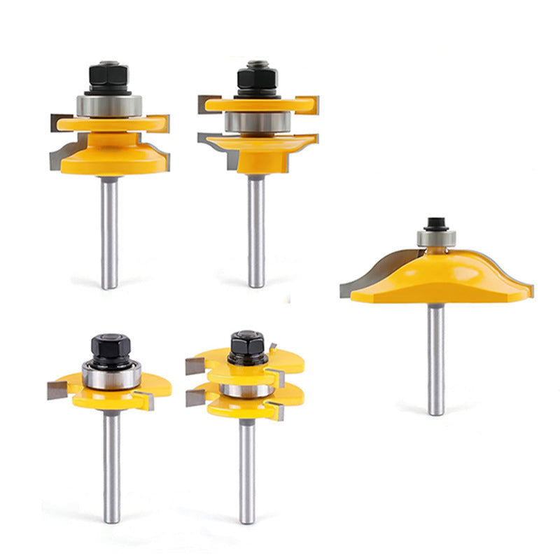 5 Pcs 1/4" Shank Cabinet Door Router Bit Set Panel Cutter Rail and Stile Rounded Edge Woodworking