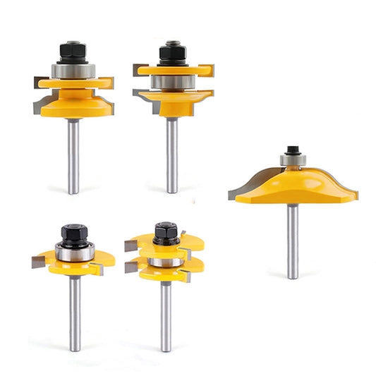 5 Pcs 1/4" Shank Cabinet Door Router Bit Set Panel Cutter Rail and Stile Rounded Edge Woodworking