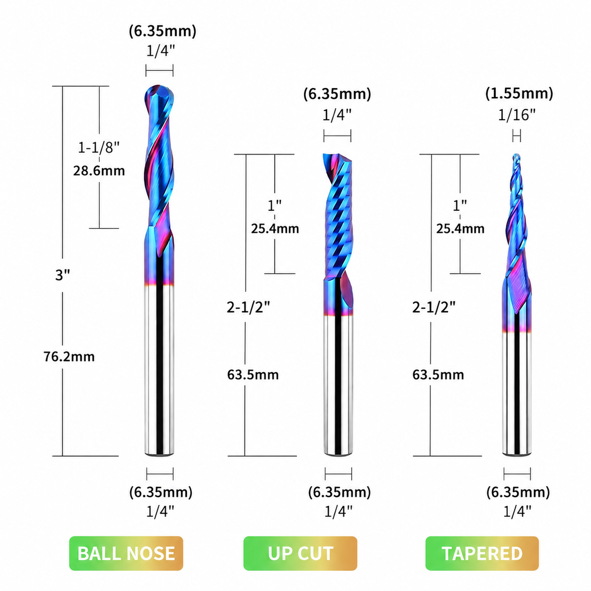 3PCS 1/4 Shank Tungsten Carbide Router Bit Set for Sign Making Letter Engraving Carving Slotting Mortises