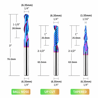 3PCS 1/4 Shank Tungsten Carbide Router Bit Set for Sign Making Letter Engraving Carving Slotting Mortises