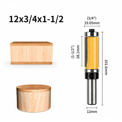 6 Pcs Flush Trim Router Bit Set with Top & Bottom Bearing, 3/4 Inch Cutting Diameter, 1/2 Inch Shank