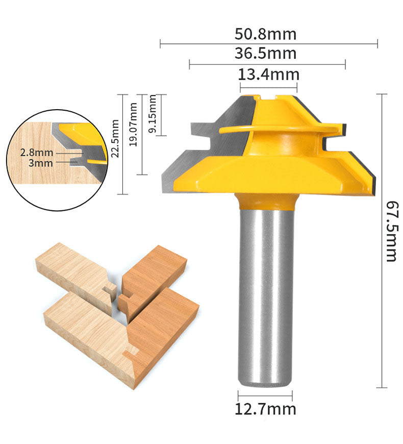 1PC or 3PCS 1/2" Shank 45° Lock Miter Router Bit Tungsten Carbide Woodworking Milling Cutter