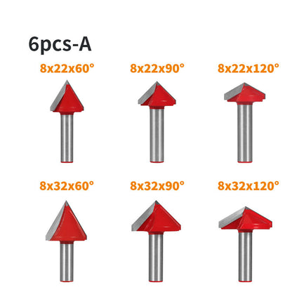 8mm Shank V-Shaped Wood Router Bits Set, 3D CNC Engraving, Carving and Milling Cutter for Woodworking